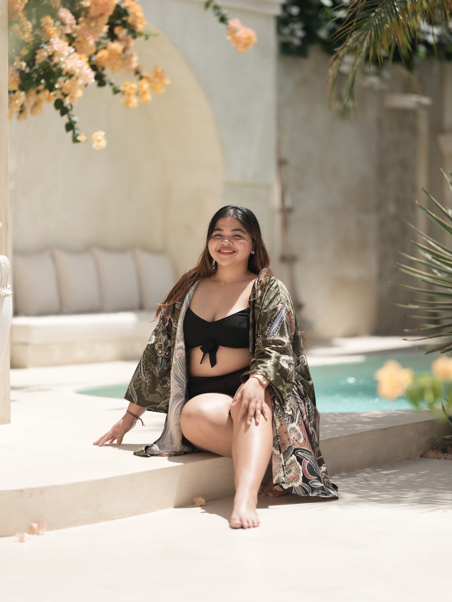 Seseh kimono in Verde Oliva and black Tanah top